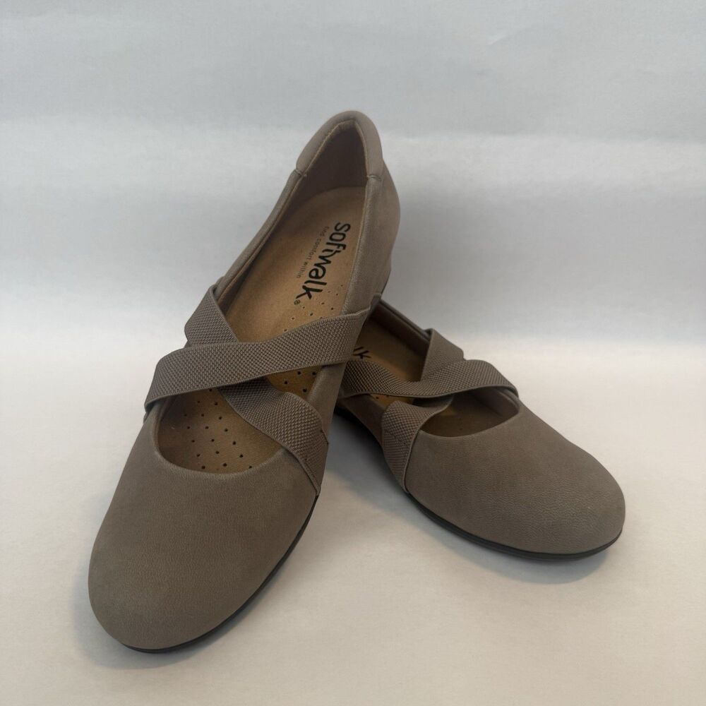 Softwalk Waverly Mary Jane Flats Women's 7.5 Taupe Leather S1762-117